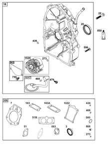 Crankcase Cover/Sump Group Diagram and Parts List for 613377-0001-E1  Briggs and Stratton Engine